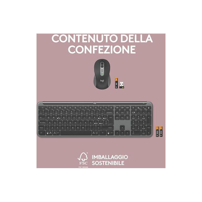 Logitech MK950 Signature Slim Kit Tastiera e Mouse Wireless Bluetooth QWERTY Italiano Multi Dispositivo colore Grafite