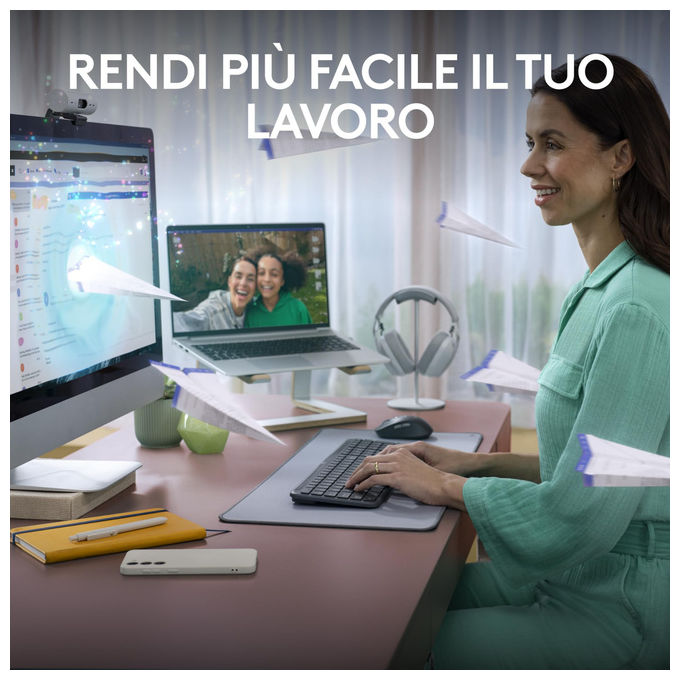 Logitech MK950 Signature Slim Kit Tastiera e Mouse Wireless Bluetooth QWERTY Italiano Multi Dispositivo colore Grafite