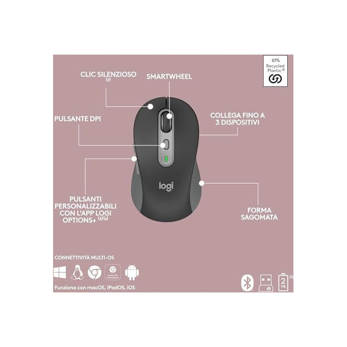 Logitech MK950 Signature Slim Kit Tastiera e Mouse Wireless Bluetooth QWERTY Italiano Multi Dispositivo colore Grafite