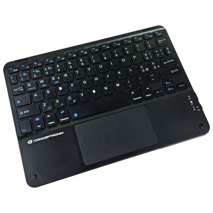 Tastiera Bluetooth QWERTY Italiana Conceptronic TOBIN01BIT con Touchpad Nero Universale