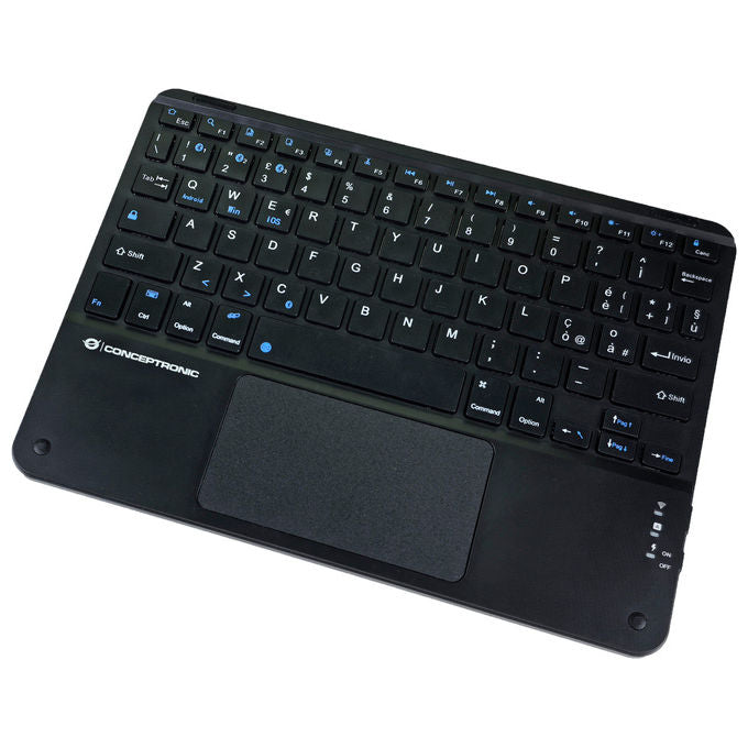 Tastiera Bluetooth QWERTY Italiana Conceptronic TOBIN01BIT con Touchpad Nero Universale