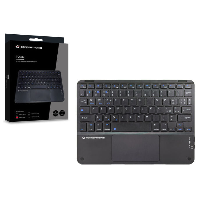 Tastiera Bluetooth QWERTY Italiana Conceptronic TOBIN01BIT con Touchpad Nero Universale