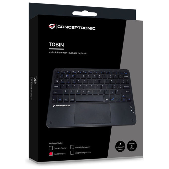 Tastiera Bluetooth QWERTY Italiana Conceptronic TOBIN01BIT con Touchpad Nero Universale