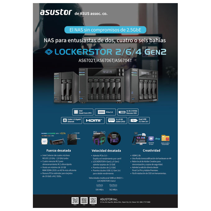 Asustor NAS LOCKERSTOR 2 Gen2 AS6702T 2 Bay Ethernet Nero - Archiviazione di rete