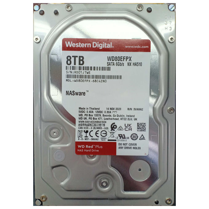 WD WD80EFPX Red Plus Hard Disk Interno 3.5'' 8TB NAS SATA III 5640 rpm 256MB Cache