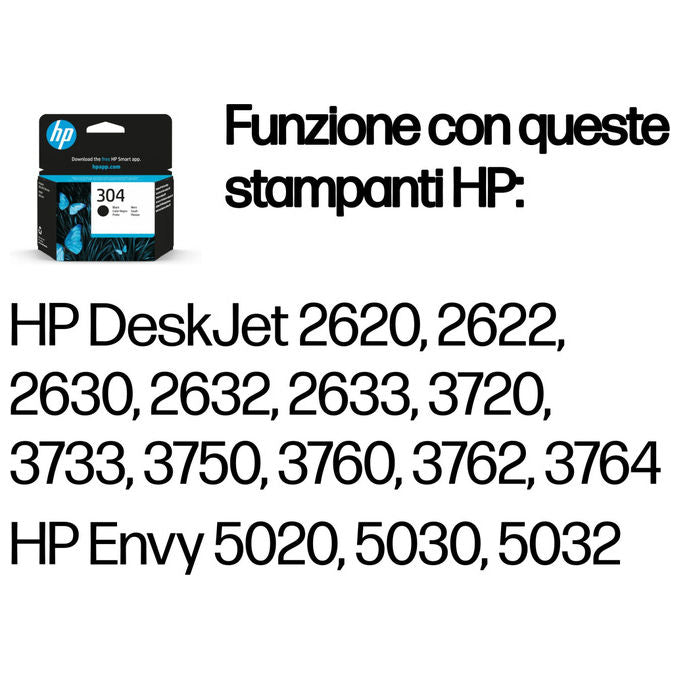 HP 304, Cartuccia Inchiostro Nero, Originale, Resa Standard, Per DeskJet ENVY