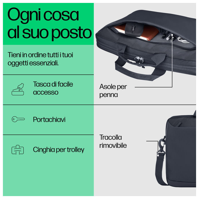 HP A08JTAA Everyday Odyssey Valigetta Notebook 16'' Poliestere 600D 12 L Resistente all'Acqua Tracolla Rimovibile colore Grigio