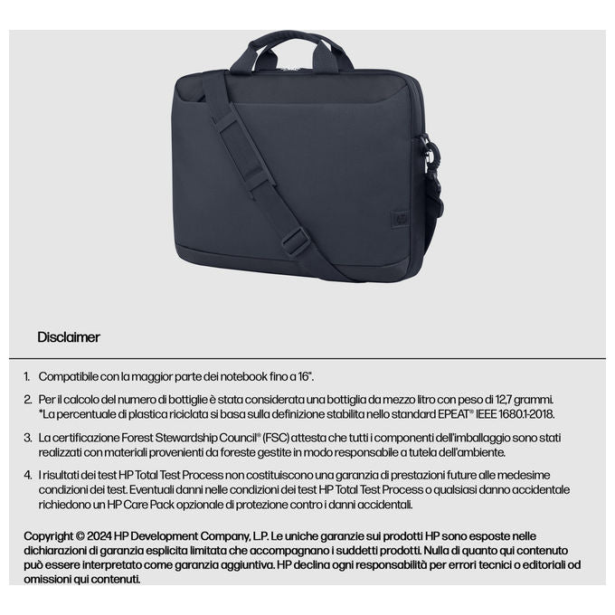 HP A08JTAA Everyday Odyssey Valigetta Notebook 16'' Poliestere 600D 12 L Resistente all'Acqua Tracolla Rimovibile colore Grigio