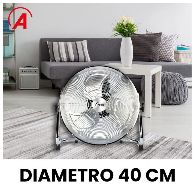 Ardes AR5C40B Ventilatore da Pavimento 40cm 3 Pale Alluminio Cromato 90W 3 Velocita'