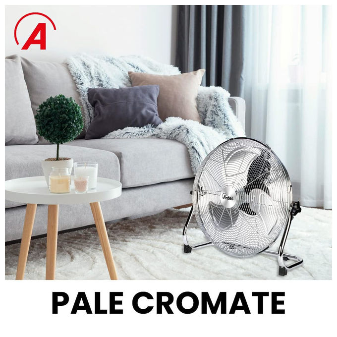 Ardes AR5C40B Ventilatore da Pavimento 40cm 3 Pale Alluminio Cromato 90W 3 Velocita'