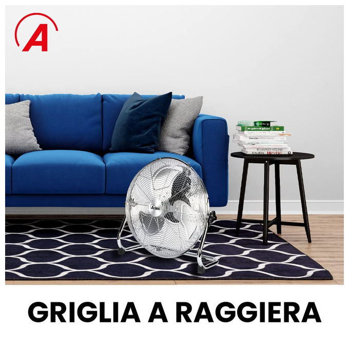 Ardes AR5C40B Ventilatore da Pavimento 40cm 3 Pale Alluminio Cromato 90W 3 Velocita'