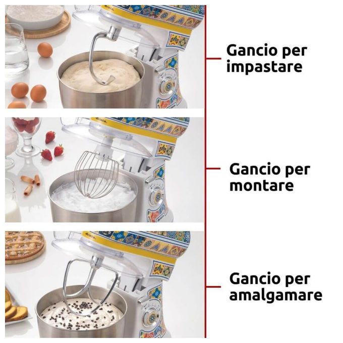 Ariete 1588-0P Positano Impastatrice Planetaria 2400W 5.5L 7 Velocita' Ciotola Acciaio Inox colore Multicolore