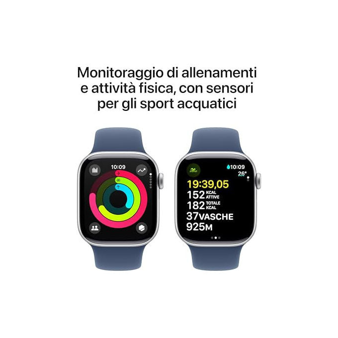 Apple Watch Series 10 GPS 42mm, Cassa Alluminio Argento, Sport Loop Denim