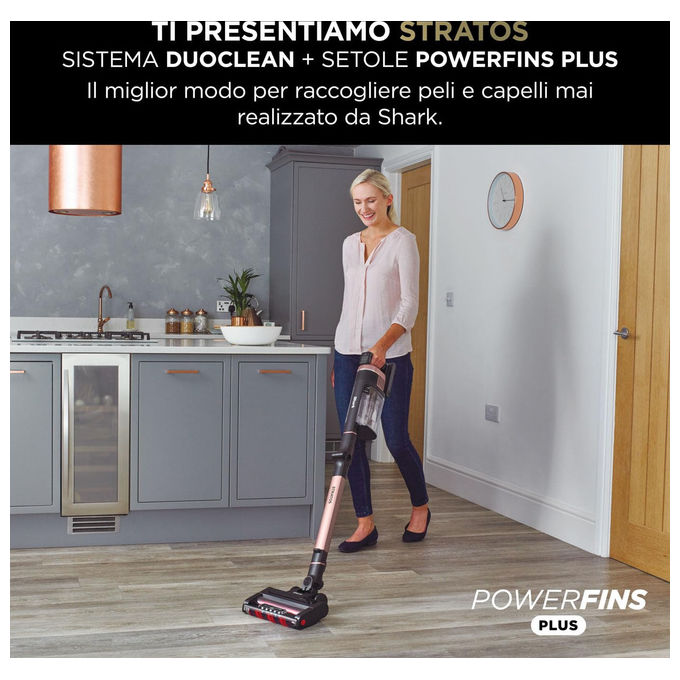 Shark IZ400EU Stratos Aspirapolvere a Bastone 2 in 1 Senza Filo DuoClean PowerFins Plus autonomia 60 min colore Nero Pesca