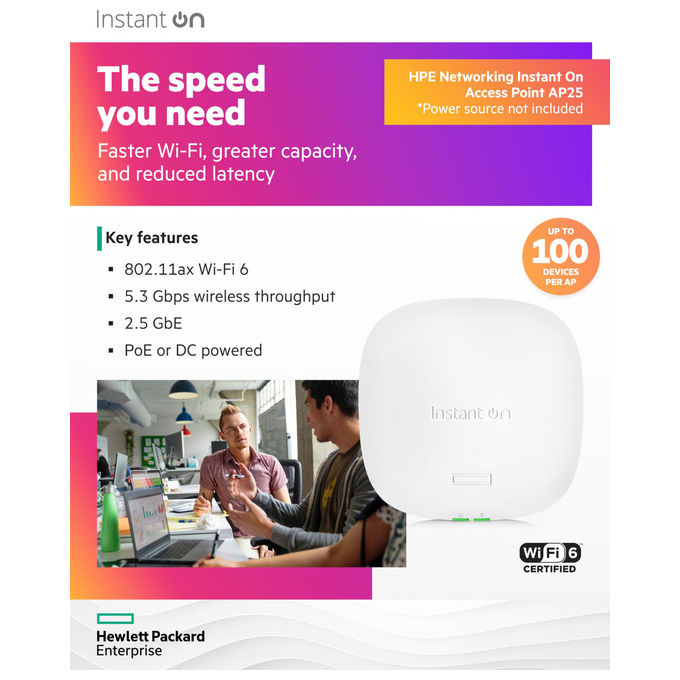 HPE Aruba Instant On AP25 Access Point Wi-Fi 6 Indoor 4x4 MIMO R9B28A Router Wireless