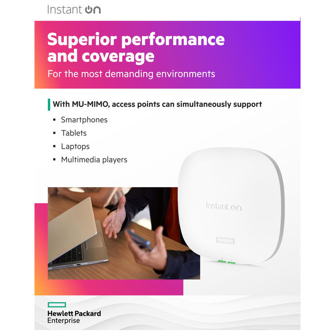 HPE Aruba Instant On AP25 Access Point Wi-Fi 6 Indoor 4x4 MIMO R9B28A Router Wireless