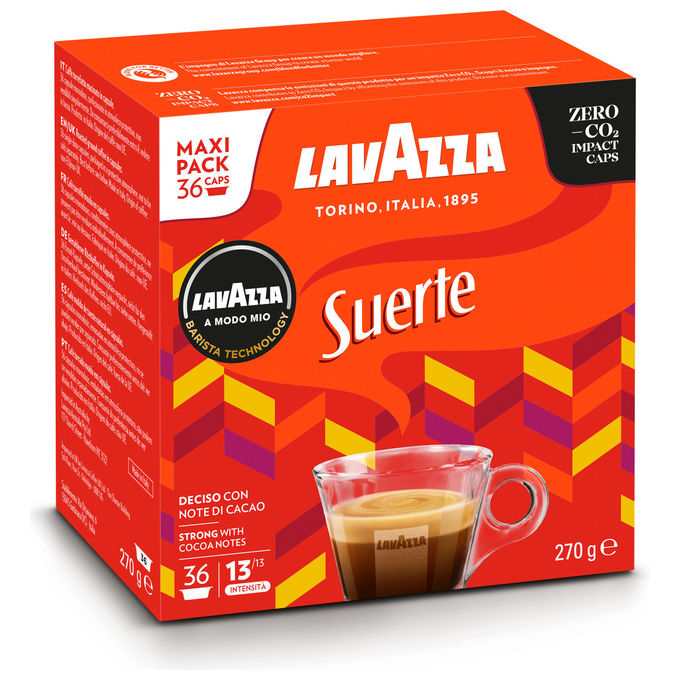 Lavazza, Capsule A Modo Mio Suerte, 36 Capsule, Tostatura Scura, Intensita' 13-13