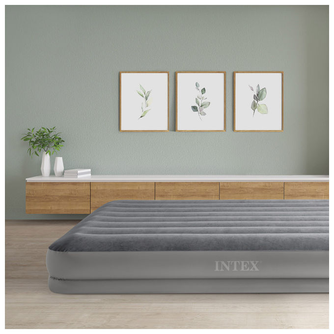 Intex 64114 Dura-Beam Materasso Gonfiabile Matrimoniale Fiber-Tech Pompa USB 272 Kg 203x152x30 cm colore Grigio