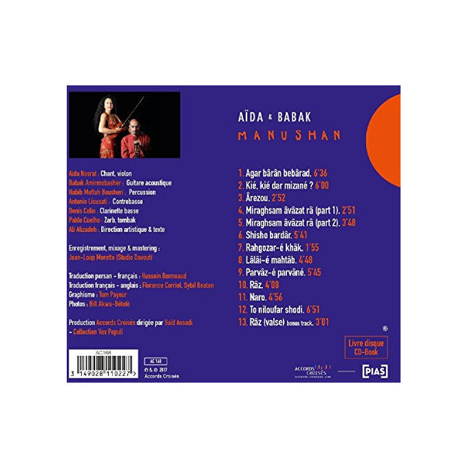CD Audio Musica del Mondo MANUSHAN - Aida Nosrat e Babak Amirmobasher - Accords Croisés