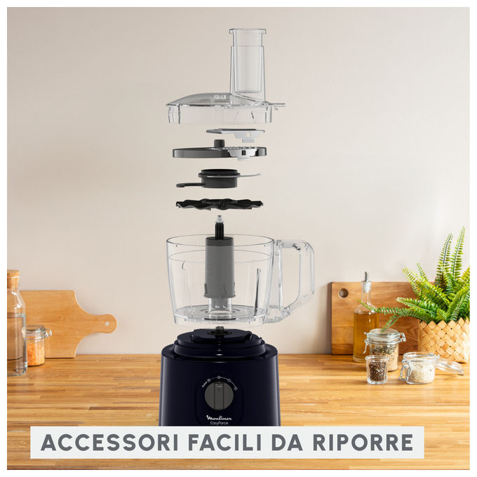 Moulinex FP242810 Easy Force Robot da Cucina 800W 2.4L 15 Funzioni 4 Accessori colore Nero