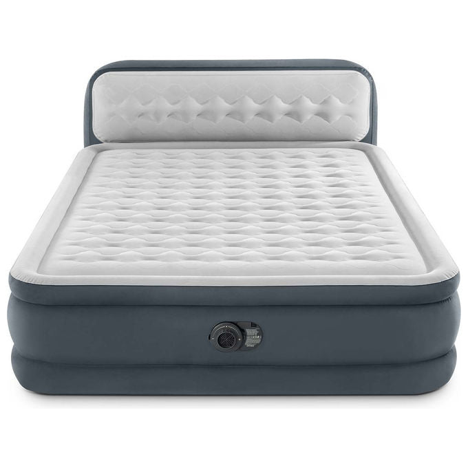 Intex Materasso Gonfiabile Matrimoniale con Testiera, Grigio, Pompa Integrata