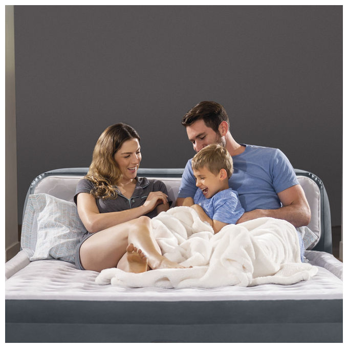 Intex Materasso Gonfiabile Matrimoniale con Testiera, Grigio, Pompa Integrata