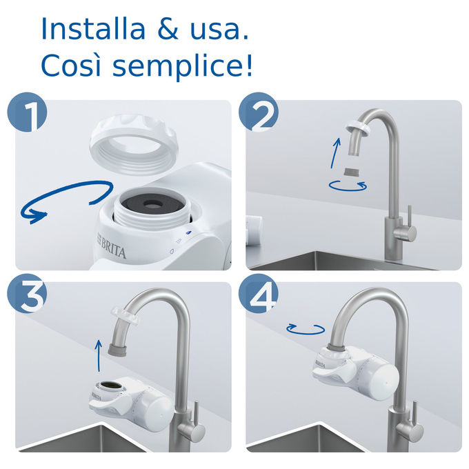 Brita 1052066 ON TAP V Filtro Acqua Rubinetto 4 Stadi 600 L Riduce Cloro Metalli e PFAS colore Bianco