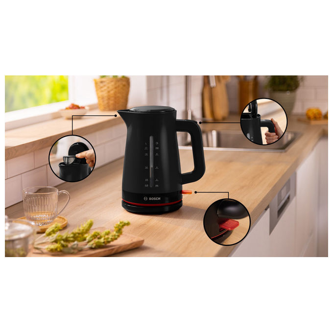 Bosch Bollitore TWK3M123, 1.7L, 2400W, Nero, Elettrico Senza Fili