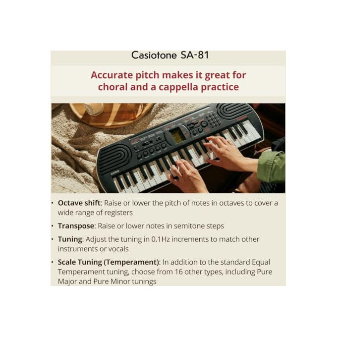 Casio SA-81 Tastiera Digitale 44 Mini Tasti Portatile 100 Timbri 32 Polifonia per Bambini e Principianti colore Nero