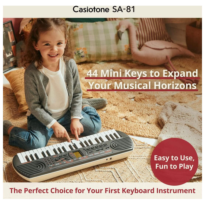 Casio SA-81 Tastiera Digitale 44 Mini Tasti Portatile 100 Timbri 32 Polifonia per Bambini e Principianti colore Nero