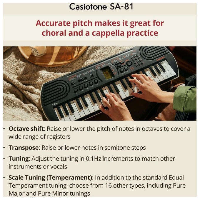 Casio SA-81 Tastiera Digitale 44 Mini Tasti Portatile 100 Timbri 32 Polifonia per Bambini e Principianti colore Nero