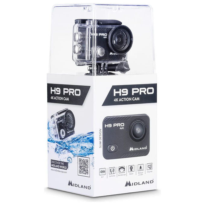 Midland C1518 H9 Pro Action Cam 4K 20 MP Display 2'' IPS WiFi Impermeabile 30m Telecomando colore Nero