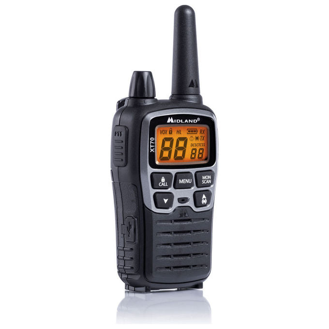 Midland, Ricetrasmittente XT70, PMR446, 24 Canali, Display LCD, Nero e Grigio