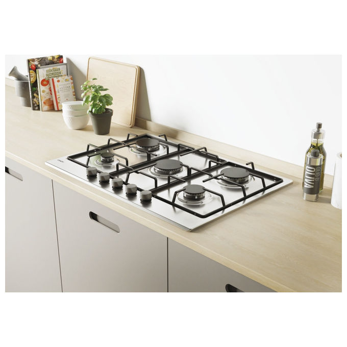 Candy Timeless CHW7X, Piano Cottura a Gas, 5 Fornelli, Acciaio Inox, da Incasso, 75 cm
