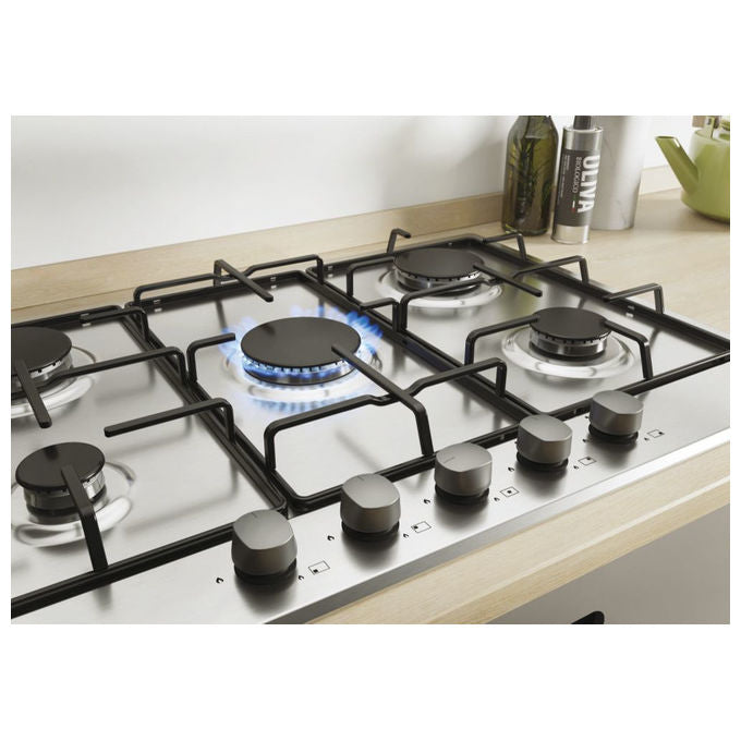 Candy Timeless CHW7X, Piano Cottura a Gas, 5 Fornelli, Acciaio Inox, da Incasso, 75 cm