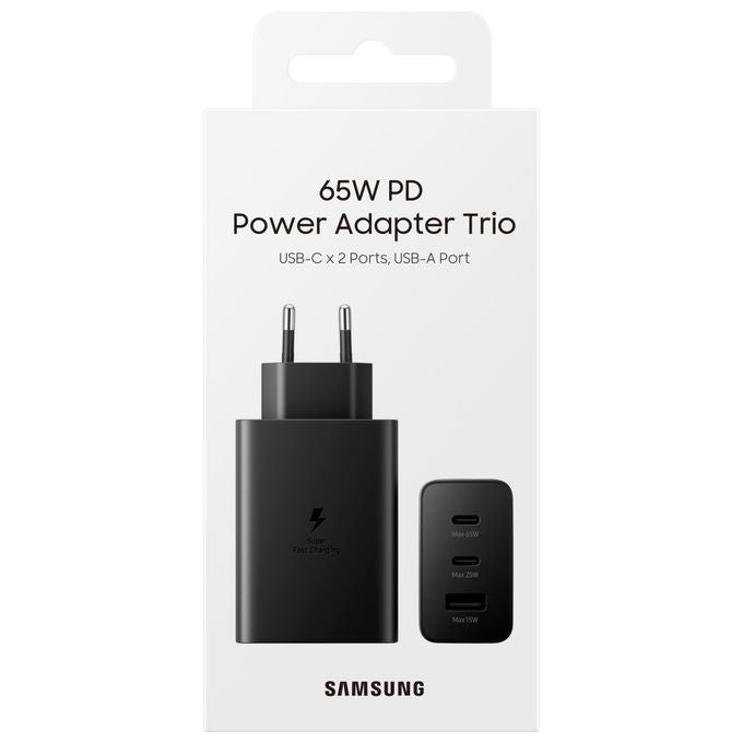 Samsung EP-T6530 Caricabatterie 65W Super Fast Charging 3 Porte 2 USB-C 1 USB-A colore Nero