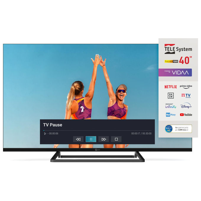 TELE System Smart TV 40 Pollici Full HD LED Frameless DVB-T2 tivu'sat