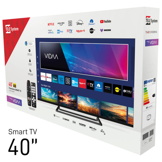 TELE System Smart TV 40 Pollici Full HD LED Frameless DVB-T2 tivu'sat