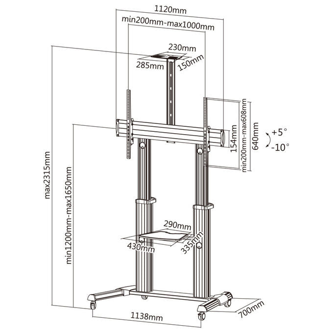 Equip Carrello TV Telescopico 60-100 Pollici 100kg con Ruote Regolabile Supporto