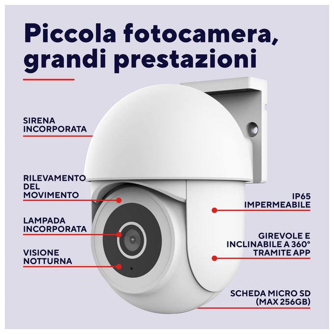 Trust IPCAM-3900 Telecamera IP per Esterno PTZ Wi-Fi 360° 3MP Visione Notturna 8m Rilevamento Umano Sirena IP65 colore Bianco