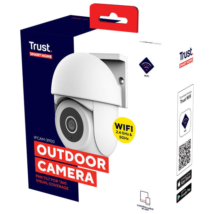 Trust IPCAM-3900 Telecamera IP per Esterno PTZ Wi-Fi 360° 3MP Visione Notturna 8m Rilevamento Umano Sirena IP65 colore Bianco