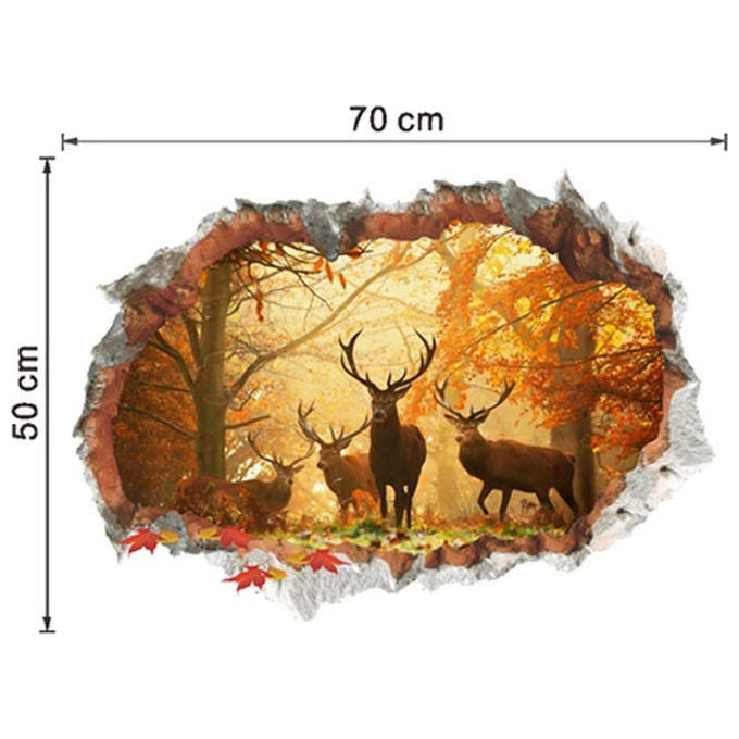 SWEETQT Adesivo da Parete 3D Rimovibile Cervi e Alci Foresta 2 Pezzi per Soggiorno