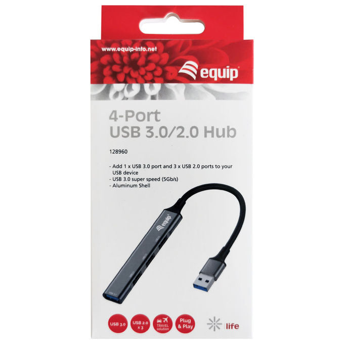 Equip 128960 Hub USB 4 Porte USB 3.2 Gen 1 USB 2.0 5 Gbps Plug and Play Alluminio colore Grigio