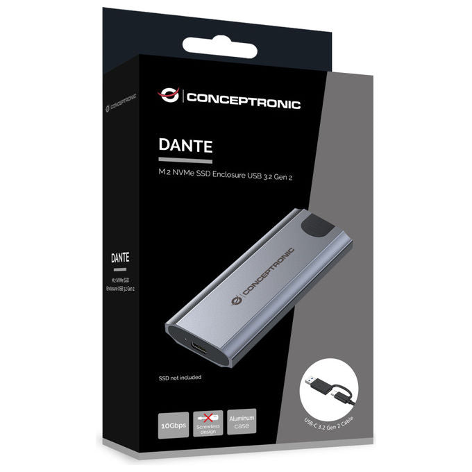 Conceptronic Box Esterno SSD M.2 NVMe USB 3.2 Gen 2 10Gbps Grigio Alluminio