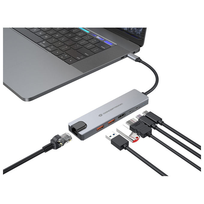 Conceptronic DONN29G Docking Station USB-C 3.2 Gen2 HDMI 4K Ethernet LAN Grigio Alluminio