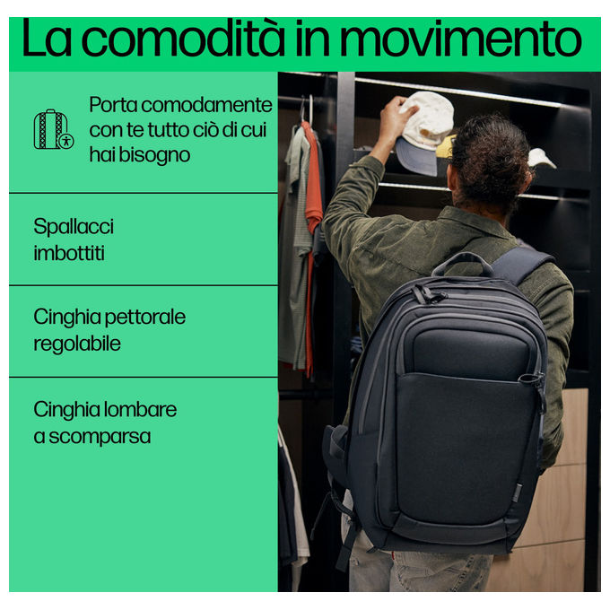 HP A2CC9AA Travel Plus Zaino Notebook 17.3'' 30L espandibile 35L RFID Impermeabile Apertura 180° colore Blu Grafite