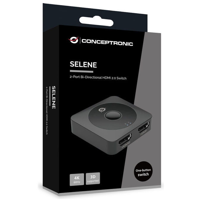 Conceptronic SELENE01B Switch HDMI 2.0 Bidirezionale 2 Porte 4K 60Hz Supporto DTS Dolby colore Nero