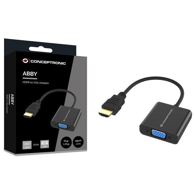 Conceptronic ABBY20B Adattatore da HDMI a VGA 0,25m Full HD 1920x1080 60Hz Plug and Play colore Nero