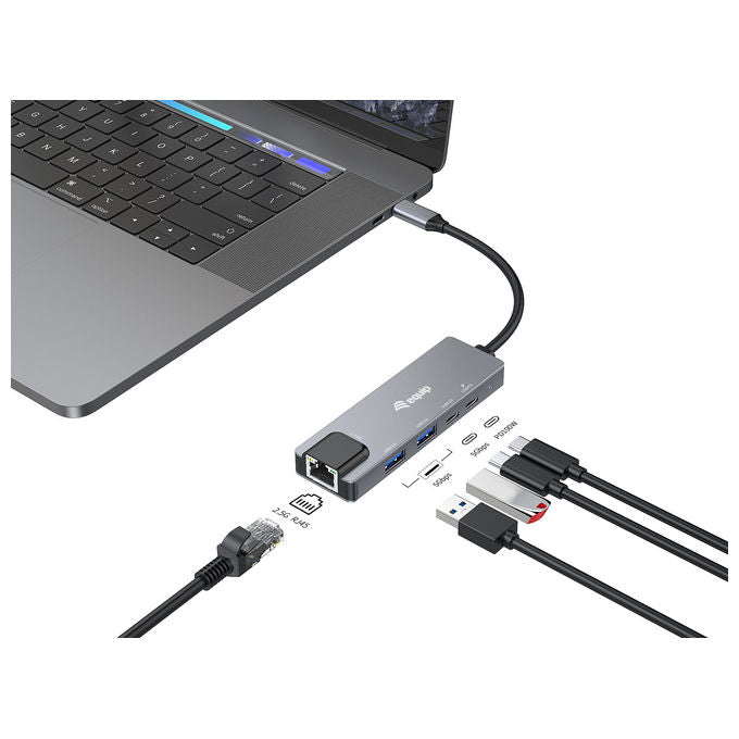 Equip Adattatore USB-C 5 in 1 - 2.5GbE Ethernet - 100W PD - 4 Porte USB - Grigio