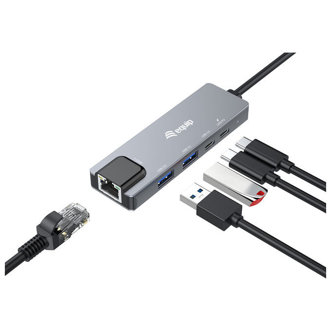 Equip Adattatore USB-C 5 in 1 - 2.5GbE Ethernet - 100W PD - 4 Porte USB - Grigio